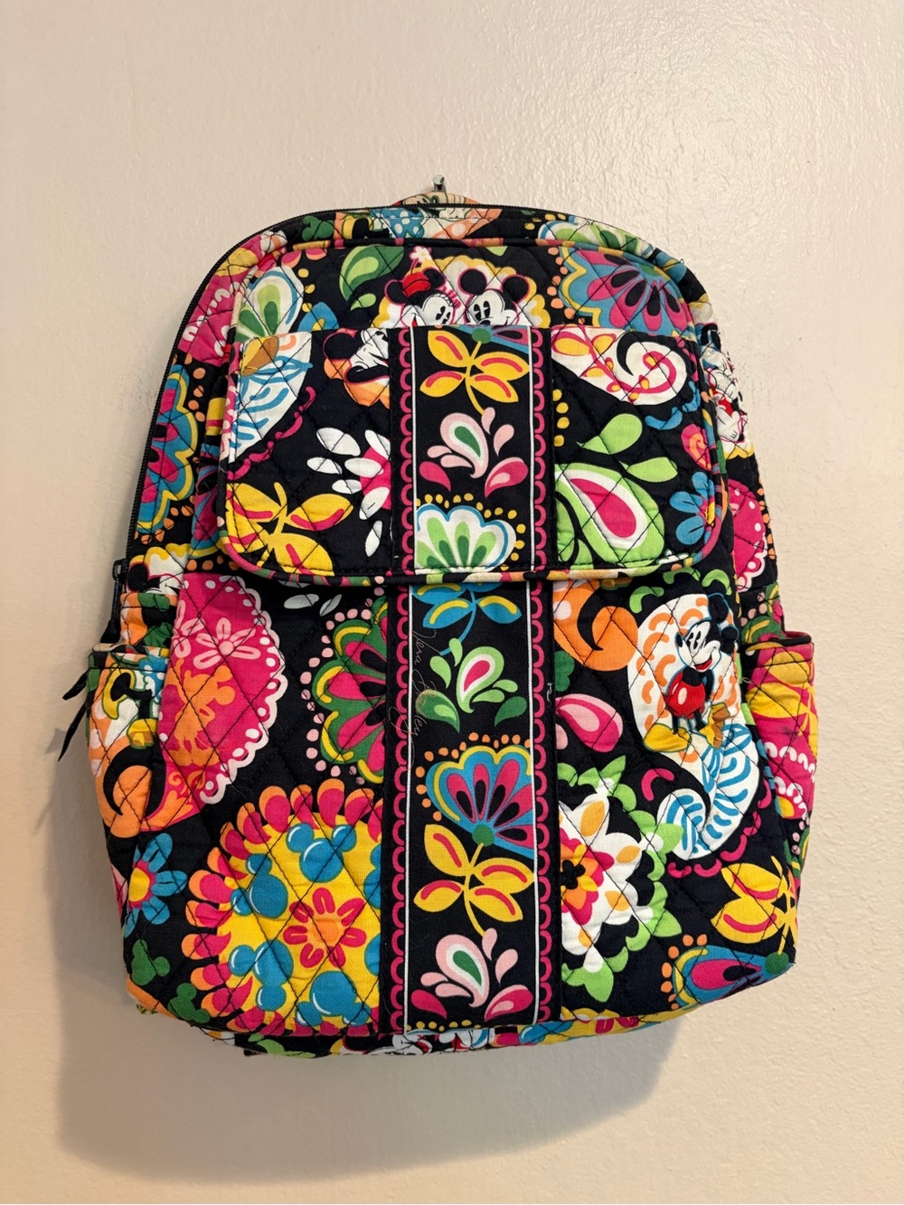 Vera Bradley Bright & Colorful Quilted Disney Backpack, Adjustable Straps